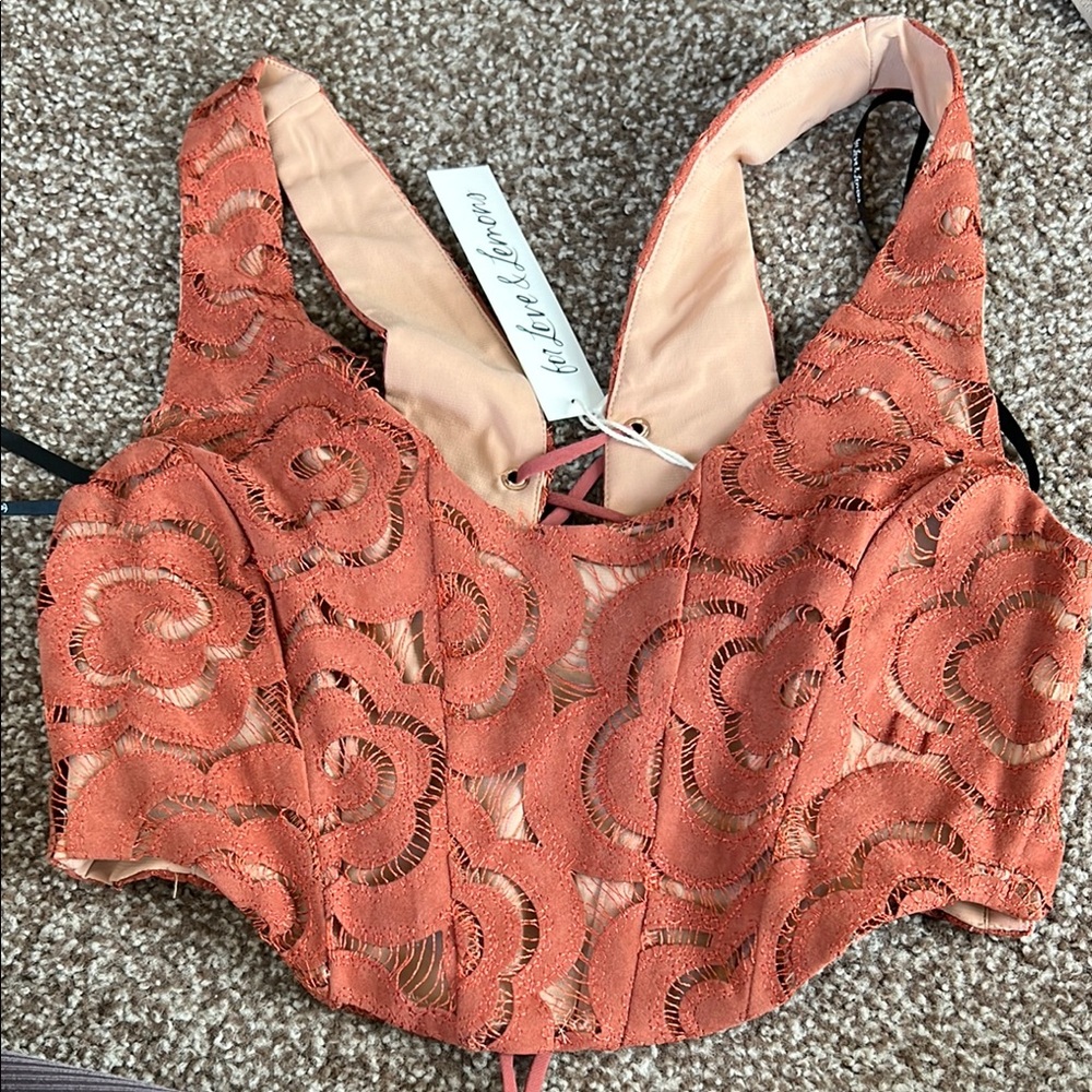 For Love And Lemons Coral Lace Crop Top
